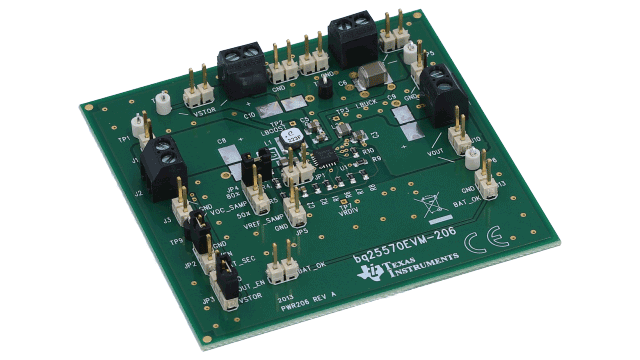 BQ25570EVM-206 超低消費電力パワー・マネージメント IC、昇圧充電 IC、ナノパワー降圧コンバータの評価モジュール angled board image