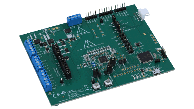BQ76952EVM 3-s to 16-s Li-ion, Li-polymer, and LiFePO4 battery monitor and protector evaluation module angled board image