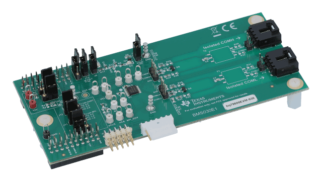BQ79600EVM-030 <p>ホストの自動ウェークアップ機能搭載、機能安全準拠、SPI/UART からデイジーチェーンへのブリッジ・インターフェイスの評価基板</p> angled board image