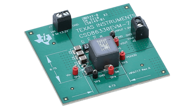 CSD86330EVM-717 Evaluation Module for CSD86330Q3D Synchronous Buck NexFET&trade; Power Block MOSFET Pair angled board image