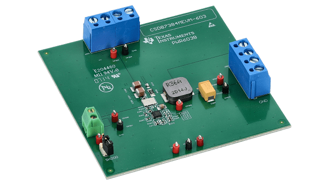 CSD87384MEVM-603 Synchronous Buck Converter with Power Block II CSD87384M angled board image