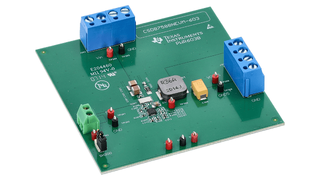 CSD87588NEVM-603 Synchronous Buck Converter with Power Block II CSD87588N angled board image