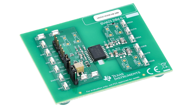 UCC21530EVM-286 UCC21530 isolated dual-channel driver evaluation module angled board image
