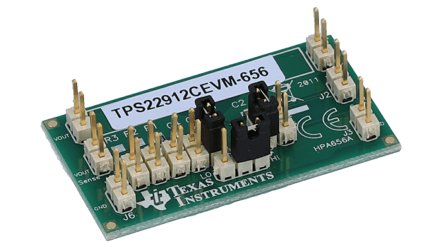 TPS22912CEVM-656 TPS22912C Low Input Voltage, 2A Single Channel Load Switch Evaluation Module angled board image