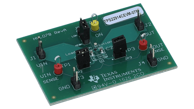 TPS22914CEVM-078 TPS22914C Single-Channel Load Switch With Ultra-Low Ron Evaluation Module angled board image