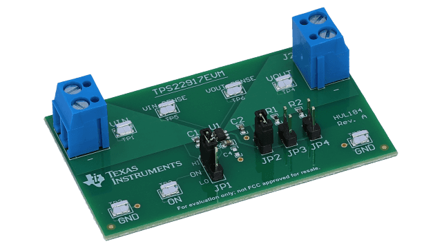 TPS22917EVM TPS22917 5.5V、2A、オン抵抗 80mΩ ロード・スイッチの評価モジュール angled board image