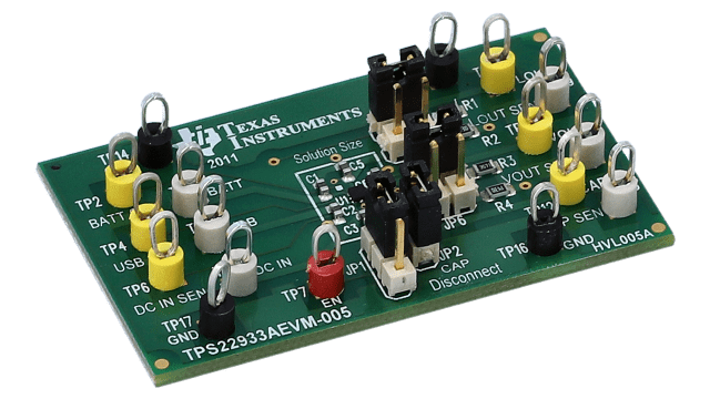 TPS22933AEVM-005 TPS22933A Small Automatic Triple Load Switch Evaluation Module angled board image