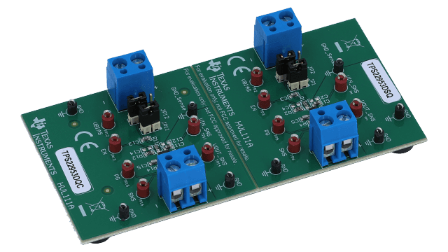 TPS22953EVM TPS22953 5,7 V, 16 mΩ-Durchlasswiderstand-Lastschalter – Evaluierungsmodul angled board image