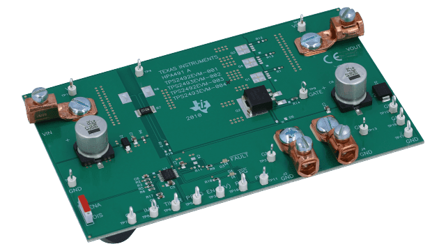 TPS2493EVM-004 Módulo de evaluación de controlador de intercambio en caliente para carriles de 48 V positivos TPS2493 angled board image