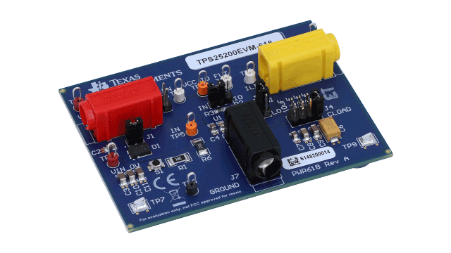TPS25200EVM-618 TPS25200EVM-618 可変電源制限パワー・ディストリビューション・スイッチ、入力過電圧保護付き angled board image