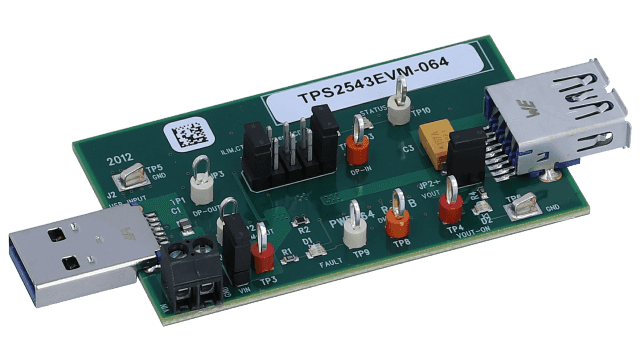 TPS2543EVM-064 TPS2543 USB Charging Port Power Switch & Controller Evaluation Module angled board image