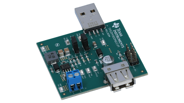 TPS254900AQ1EVM TPS254900A-Q1 Evaluation Module with LMR14030 3.5A Step-Down Regulator angled board image