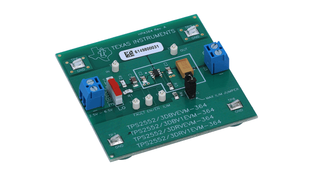 TPS2552DBV1EVM-364 Power-Distribution Switch with Adjustable Current-Limit Evaluation Module for TPS2552DBV1EVM-364 angled board image