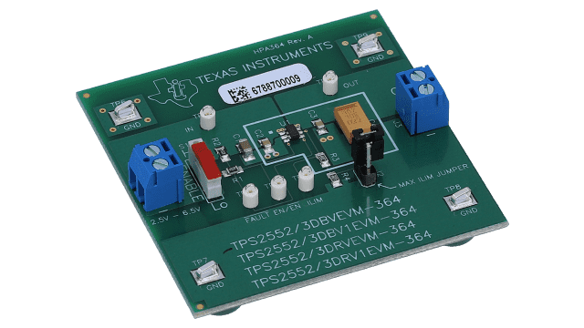 TPS2552DBVEVM-364 Power-Distribution Switch with Adjustable Current-Limit Evaluation Module for TPS2552DBVEVM-364 angled board image