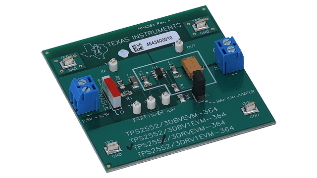 TPS2553DRVEVM-364 Power-Distribution Switch with Adjustable Current-Limit Evaluation Module for TPS2553DRVEVM-364 angled board image