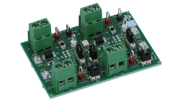 TPS259250-61EVM TPS25925 / 6、シンプルな 5V / 12V eFuse 保護スイッチの評価モジュール angled board image