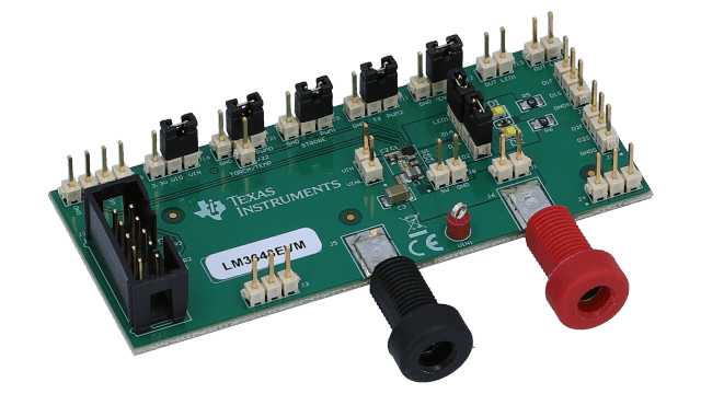 LM3643EVM Synchronous Boost Dual LED Flash Driver Evaluation Module W/ 1.5A High-Side Current Sources angled board image