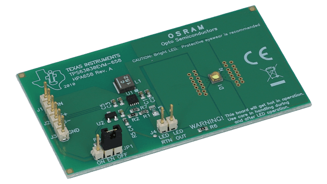 TPS63030EVM-658 TPS63030 降壓-升壓單 LED 驅動器評估模組 angled board image