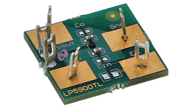 LP5900TL-2.8EV Ultra Low Noise, 150mA Linear Regulator for RF Analog Circuits Requires No Bypass Capacitor angled board image