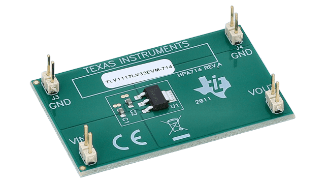 TLV1117LV33EVM-714 TLV1117LV 1-A 固定正電壓 LDO 線性穩壓器評估模組 angled board image