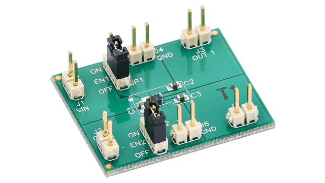TLV7101828EVM-595 Evaluation Module for Dual, 200mA Output, Low Noise, High PSRR, Low-Dropout Regulator angled board image