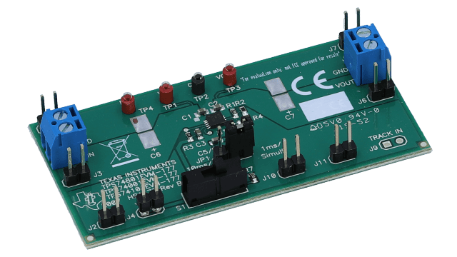 TPS74801EVM-177 TPS74801 evaluation module for 1.5-A 0.8-V adjustable low-dropout (LDO) voltage regulator angled board image