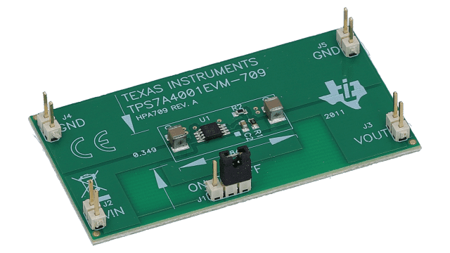 TPS7A4001EVM-709 TPS7A4001 低ドロップアウト（LDO）リニア・レギュレータの評価モジュール angled board image