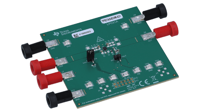 TPS7A54EVM-031 TPS7A54 4A 低 VIN（1.1V）、高精度、低ノイズ、超 LDO 電圧レギュレータの評価基板 angled board image