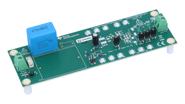 TPS7A78EVM-011 Evaluierungsmodul für intelligenten AC/DC-LDO-Linearspannungsregler TPS7A78 mit 120 mA angled board image