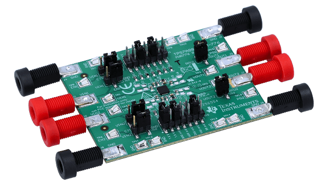 TPS7A8801EVM-776 TPS7A8801 Dual 1A Low-Noise (3.8μVRMS) LDO Voltage Regulator Evaluation Module angled board image