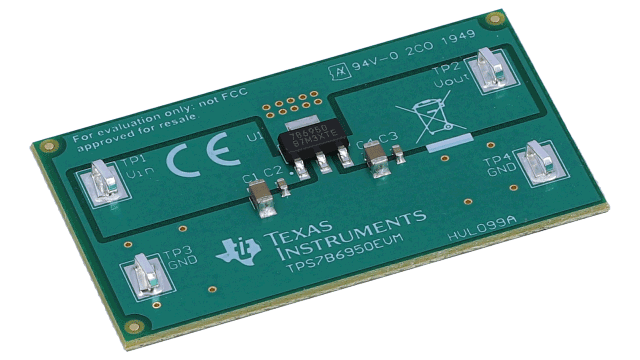 TPS7B6950EVM TPS7B6950-Q1 low-IQ LDO regulator evaluation module angled board image