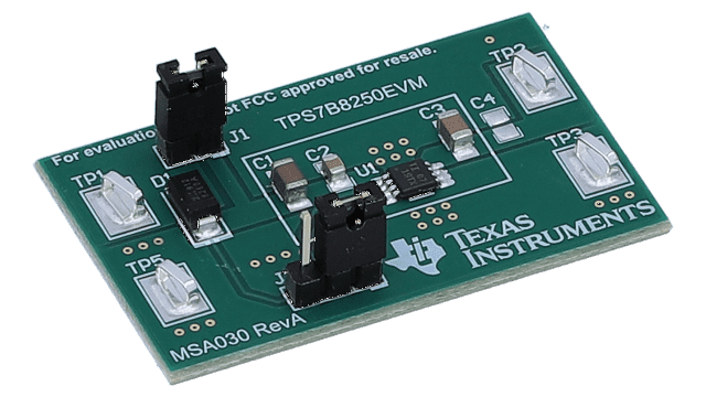 TPS7B8250EVM TPS7B8250 300-mA high-voltage ultra-low-IQ LDO regulator evaluation module angled board image
