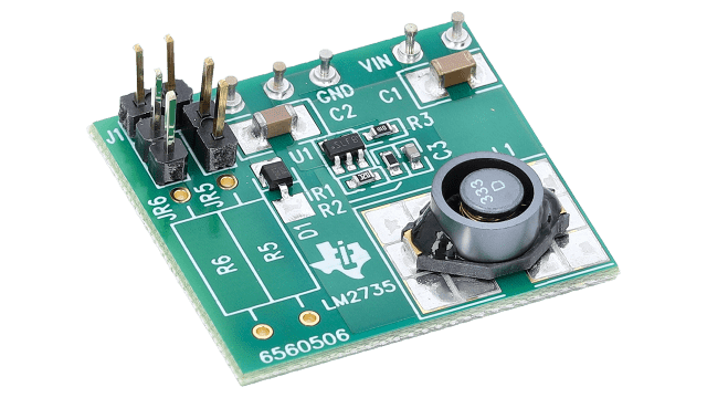 LM2735YMFEVAL 520kHz 1.6MHz Space-Efficient Boost and SEPIC DC-DC Regulator LM2735Y Boost 5-Pin SOT23 Demo Board angled board image