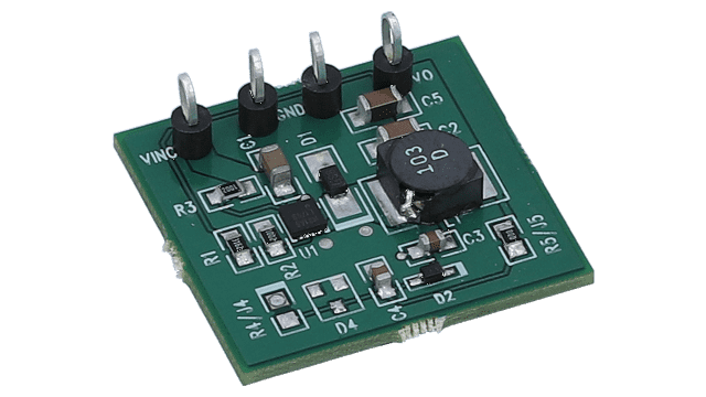 LM2738YSDEVAL LM2738 550kHz 1.5A Step-Down DC-DC Switching Regulator in space saving LLP package EVM angled board image