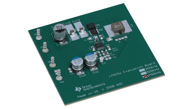 LM3150-750EVAL Placa de evaluación para reductor síncrono de 42 V, controlador SIMPLE SWITCHER® de 750 kHz LM3150 angled board image