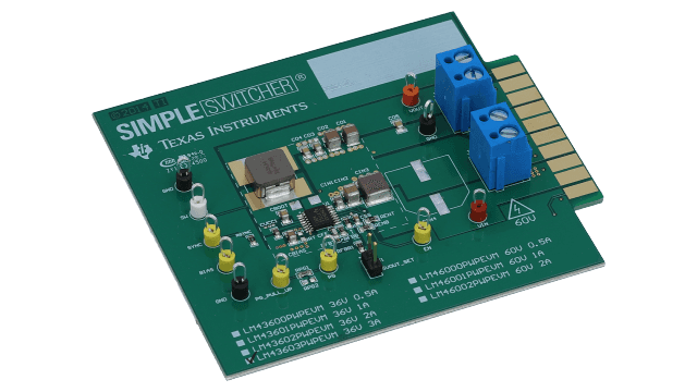 LM43603PWPEVM LM43603PWP Evaluierungsmodul für synchronen Abwärtswandler angled board image