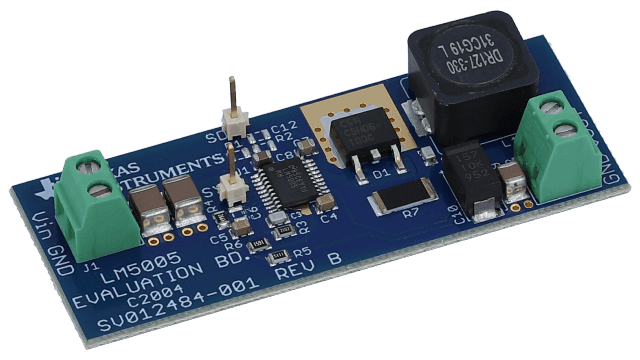 LM5005EVAL/NOPB ワイド入力電圧範囲（Vin）、2.5A 降圧レギュレータの評価モジュール angled board image