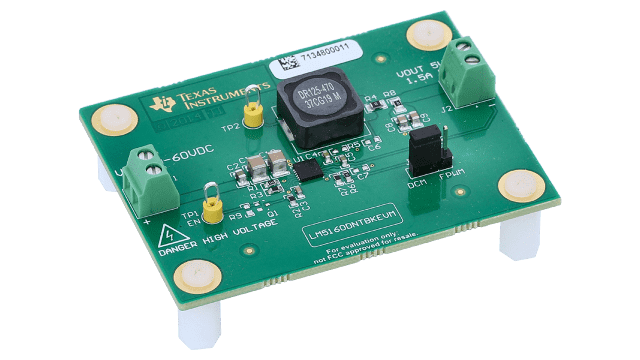 LM5160DNTBKEVM LM5160DNTBKEVM Wide Input 65V, 1.5A Synchronous Step-Down DC-DC Converter angled board image