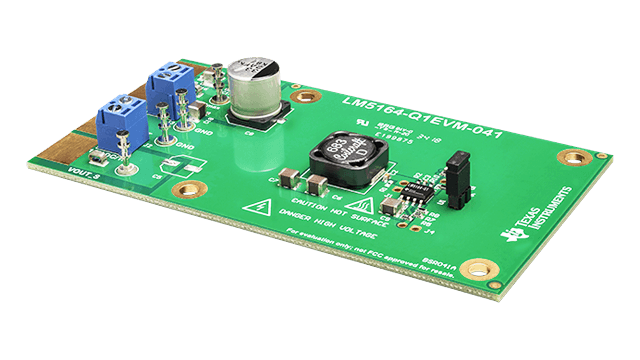 LM5164-Q1EVM-041 Synchronous step-down converter evaluation module angled board image