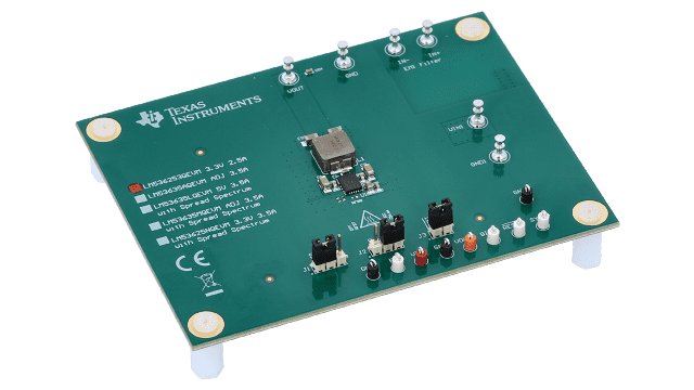 LM536253QEVM LM536253-Q1 2.5A 3.3V Fixed Output Wide Vin Synchronous 2.1MHz Automotive Step-Down Converter EVM angled board image