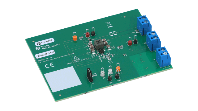 LM61460EVM-FS-400K 36V、低 EMI 6A、5V 同步、400kHz 降压转换器评估模块 angled board image
