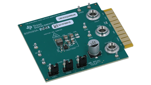 LM63625QDRREVM 3.5-V to 36-V, 2.5-A step-down voltage converter with spread spectrum evaluation module angled board image