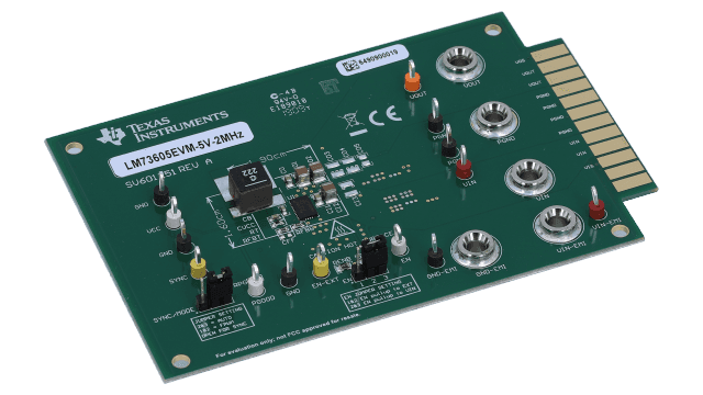 LM73605EVM-5V-2MHZ LM73605 Synchronous Step-Down Converter Evaluation Module angled board image