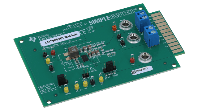 LM76002EVM-500K LM76002 3.5V to 60V, 2.5A Synchronous Step-Down Voltage Converter Evaluation Module angled board image