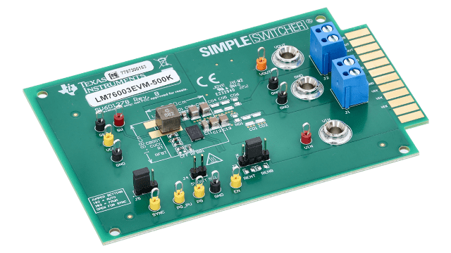 LM76003EVM-500K LM76003 Synchronous Step-Down Converter Evaluation Module angled board image