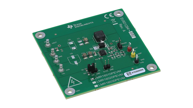 LMR16010PEVM LMR16010 ワイド入力電圧範囲（Vin）降圧コンバータの評価モジュール angled board image