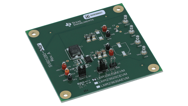 LMR23610AEVM LMR23610 Wide Vin Synchronous Step-Down Converter Evaluation Module angled board image