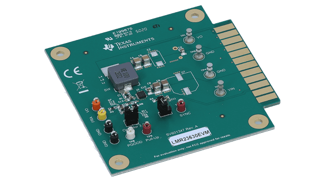 LMR23630EVM LMR23630DDR ワイド入力電圧範囲（Vin）同期整流降圧コンバータの評価モジュール angled board image