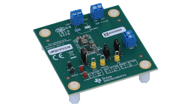 LMR36015FSCEVM Synchronous step-down converter evaluation module angled board image