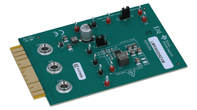 LMR36520AEVM 26uA IQ를 지원하는 SIMPLE SWITCHER&reg; 4.2V~65V, 2A 동기 스텝다운 컨버터 평가 모듈 angled board image
